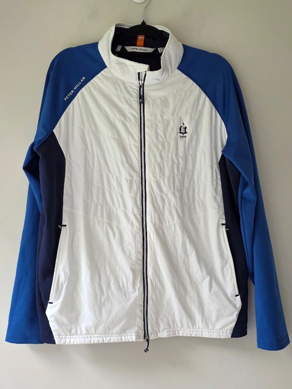 Peter Millar Merge Elite Hybrid Golf Jacket White Blue | XL | Wind Resistant